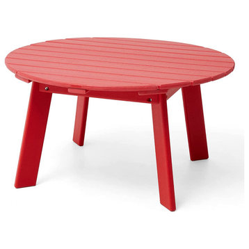 Patio Coffee Table, Weather Resistant HDPE Frame With Slatted Top, Red
