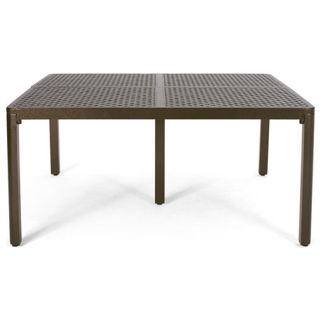 Athena Modern Aluminum Dining Table With Woven Accents, Gloss Black