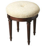 Butler Specialty Company - Butler Bernadette Cherry Vanity Stool, Dark Brown - This splendid vanity stool adds formal elegance to any powder or dressing room. Handcrafted from hardwood solids and cherry veneers, it features impeccably carved and tapered legs, ballerina feet, classic cherry finish and a comfortable seat upholstered in cotton hobnail fabric.