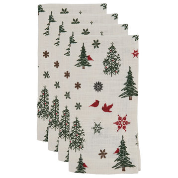 Cloth Table Napkins With Plaid Design, Set of 4, White/Green