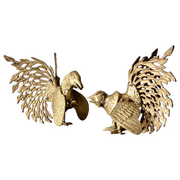 Consigned, Mid Century Brass Rooster Pair