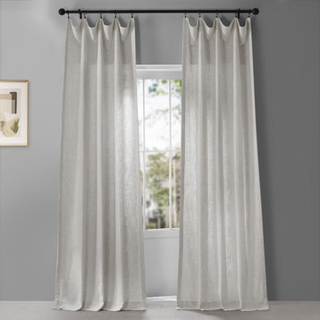 Belgian Heavy Faux Linen Semi Sheer Curtain Single Panel, Off-White, 50"w X 96"l