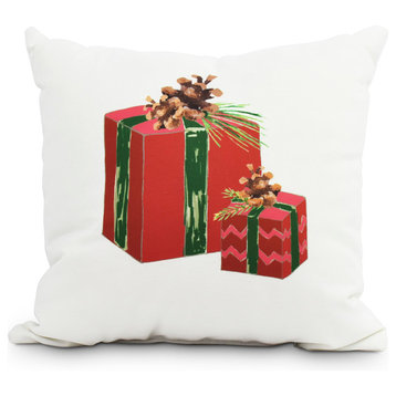 Nature's Gift Red Holiday Print Decorative Outdoor Throw Pillow, 18"