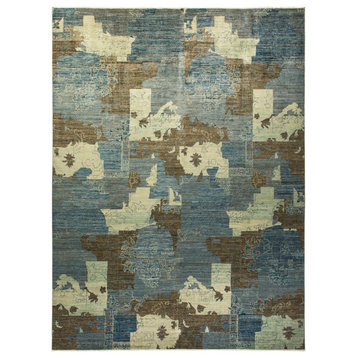 Eclectic, One-of-a-Kind Hand-Knotted Area Rug Light Blue, 10'4"x13'9"
