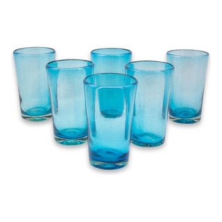 Fiesta Azul Hand Blown Blue Stemless Wine Glasses (Set of 6