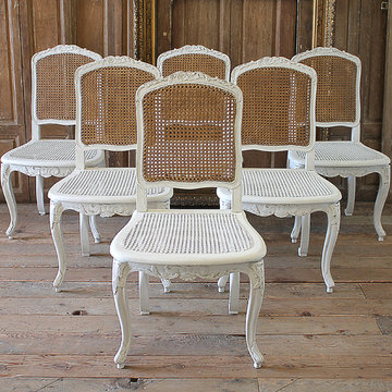 Set of 6 French Country Louis XV Style Cane Back Dining Chairs