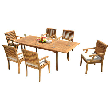 7-Piece Outdoor Patio Teak Dining Set: 94" Rectangle Table, 6 Sack Arm Chairs
