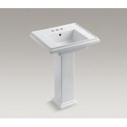 White Tresham&reg; 24" Pedestal Bathroom Sink With 8" Widespread Faucet Holes - Bathroom Sinks