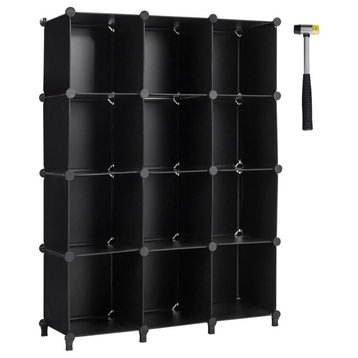 Costway 12 Cube Storage Organizer Plastic Organizer Units w/ Steel Frame Black