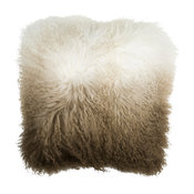 Fuyu Dipdyed Cushion 100% Mongolian Sheep Fur, Brown/White, 16"x 16"