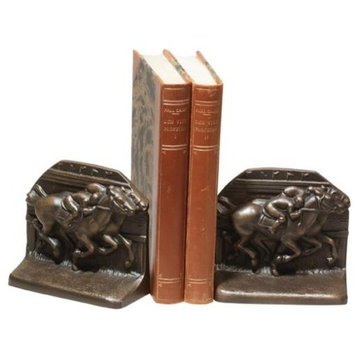 Bookends Bookend EQUESTRIAN Lodge 2 Race Horses with Jockey Resin