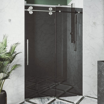 VIGO 72"x74" Elan Frameless Sliding Shower Door, Black/Stainless Steel