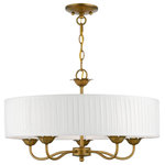 Livex Lighting - Livex Lighting 5 Light Antique Gold Leaf Pendant Chandelier - The five-light Edinburgh pendant chandelier combines floral details and casual elements to create an updated look. The hand-crafted off-white fabric hardback pleated drum shade is set off by an inner silky white fabric that combines with chandelier-like antique gold leaf finish sweeping arms which creates a versatile effect. Perfect fit for the living room, dining room, kitchen or bedroom.