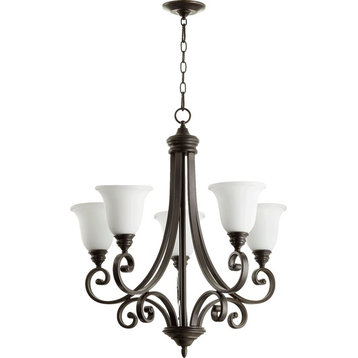 Quorum Bryant 5-Light Chandelier, Oiled Bronze With Satin Opal