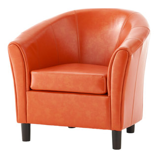 Contemporary Designed Upholstered Accent Chair with Curved Backrest, Wood  Dining Chair, Orange-ModernLuxe