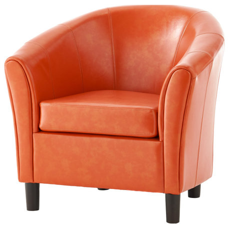 GDF Studio Newport Transitional Upholstered Club Chair, Orange/Bonded Leather