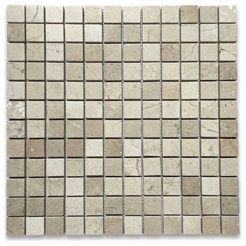 Crema Marfil Marble 1" Grid Square Mosaic Bathroom Beige Tile Polished, 1 sheet