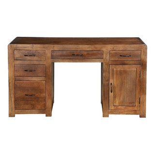 Home Styles Arts and Crafts Transitional Executive Desk, Oak Finish,  Keyboard Tray, Storage Drawers in the Desks department at