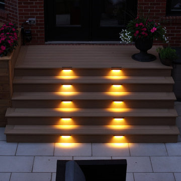 Modern Cedar Pergola, Porcelain Patio & Outdoor Lighting Backyard Renovation
