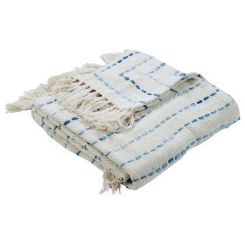 Shimmer Stripe Woven Throw Blanket with Fringe, Blue