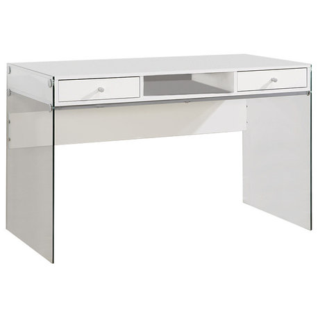 Coaster Dobrev 2-Drawer Wood Top Writing Desk Glossy White and Clear