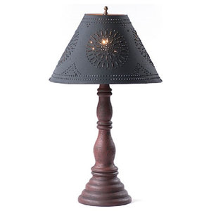 Wood Table Lamp With Punched Tin Shade, Punched Tin Drum Lamp Shade