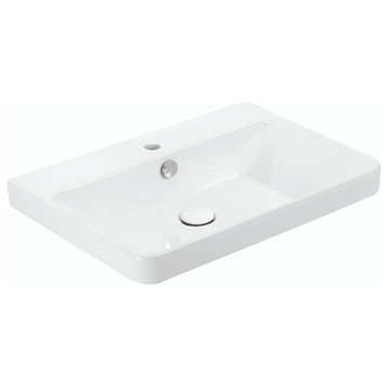 Luxury 60.01 WG Bathroom Sink in Glossy White with Single Faucet Hole