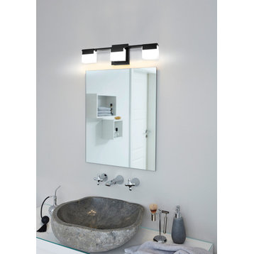 3-Light, 22W LED Bath/Vanity Light, Matte Black/Frosted Glass