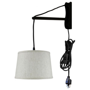 MAST Plug-In Wall Mount Pendant, 1 Light Black Cord/Arm, Shallow Drum Textured O