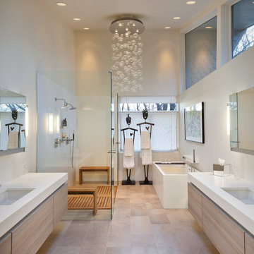 Limestone Floor Tile - Contemporary Bathroom