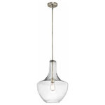 Kichler Lighting - Kichler Lighting 42046NICS Everly - One Light Pendant - The design of this 1 light pendant from the Everly� collection is inspired by a decorative blown glass container. This generous, bowed clear glass fixture features an Olde Bronze finish and a distinctive Vintage Squirrel Cage Filament bulb that leaves an impact. For ease of use, the glass shell is removable for cleaning and replacement.  Canopy Included: Yes  Shade Included: Yes  Canopy Diameter: 5.00Everly 14" One Light Pendant Brushed Nickel Clear Seedy Glass *UL Approved: YES *Energy Star Qualified: n/a  *ADA Certified: n/a  *Number of Lights: Lamp: 1-*Wattage:100w A19 bulb(s) *Bulb Included:No *Bulb Type:A19 *Finish Type:Brushed Nickel
