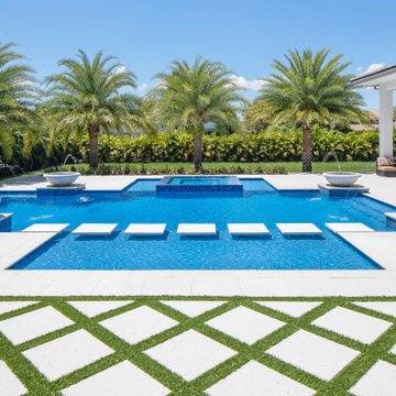 Edgy Pool With Custom Bowls and Stepping Stones in Plantation, Florida