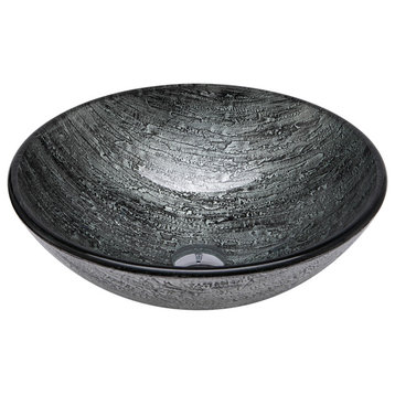 Vinnova Glass Circular Vessel Bathroom Sink Without Faucet, Black Tree Bark