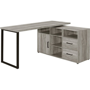 Coaster Farmhouse Wood L-Shape Office Desk with Storage in Gray