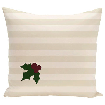 Holly Tones, Decorative Holiday Stripe Print Pillow, Ivory And Cream, 26"x26"
