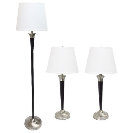 Lalia Home  Sonoma 3 Piece Metal Lamp Set Brushed Nickel Finish