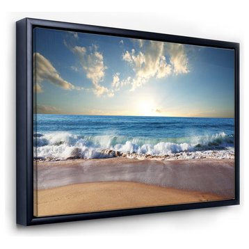 Designart Sea Sunset Seascape Framed Canvas Art Print, Black, 32x16