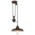 Westinghouse Lighting - Westinghouse Lighting 6363200 1 Light Pulley Pendant & Metal Shade, Oil - 1 Light Pulley Pendant & Metal Shade The Iron Hill One-Light Indoor Pulley Pendant adds charm to any setting. The industrial, vintage design of the Iron Hill one-light pulley pendant is perfect for a multitude of interior styles. From traditional and transitional living spaces to the popular farmhouse look, the Iron Hill makes an impression. The oil rubbed bronze finish with highlights and unique braided cord creates a rustic farmhouse appeal. Suspend this pulley pendant to create impressive down lighting over a kitchen island, breakfast bar, reading nook or dining room. Create stunning, statement lighting over your long dining table. Specifications