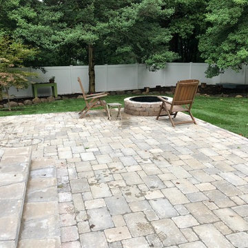 Unilock Brussels Patio, Steps & Landing ft. Unilock Sunset Round Firepit Install