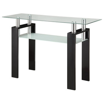 Benzara BM206514 Glass Top Sofa Table with 1 Bottom Shelf, Clear and Black