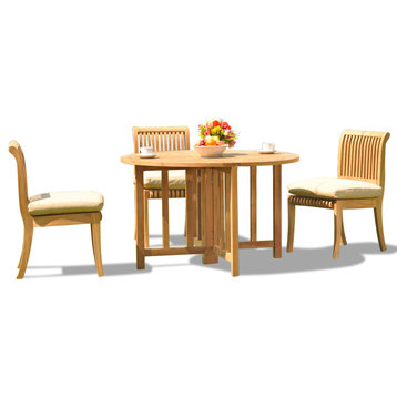 4-Piece Teak Set, 48" Butterfly Table, 3 Giva Chairs, Sunbrella Cushion, Teal