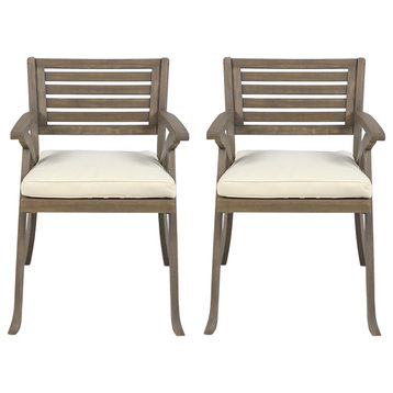 GDF Studio Sean Outdoor Acacia Wood Dining Chairs, Set of 2, Gray/Creme