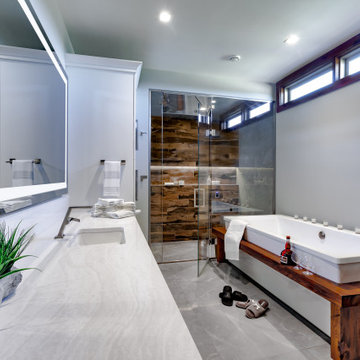 Log home Modern Master Bathroom remodel