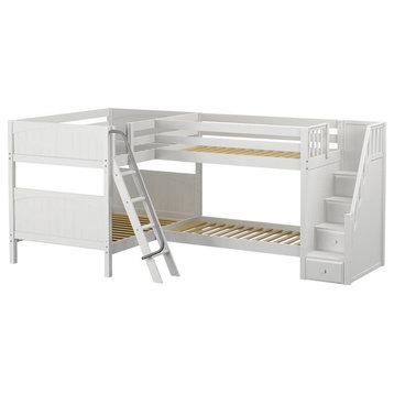 Calumet Full Sleeps 4 or More L Shaped Bunk Beds with Stairs, White
