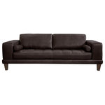 Armen Living - Wynne Contemporary Sofa With Brown Wood Legs, Espresso - The Armen Living Wynne contemporary genuine leather sofa is an ideal comfort piece for the modern household. Sporting a sleek genuine cowhide leather upholstered frame supported by Dacron fiber to prevent wrinkles and cracks, the Wynne is guaranteed to maintain its comfort and durability for many years to come. The Wynne's plush seat is elegantly tufted and accented beautifully by the addition of two cylindrical throw pillows. Aesthetically modern and fashion forward, the sophisticated look and durability of its hardwood brown legs support the Wynne's design. The Wynne sofa can be paired with the Wynne loveseat and chair to create a cohesive living room experience that is sure to elicit complements at your next gathering. The Wynne sofa is available in your choice of rich black or beautiful brown leather.