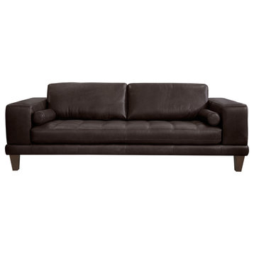 Wynne Contemporary Sofa With Brown Wood Legs, Espresso