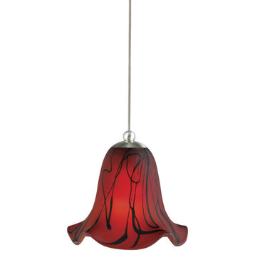 Jc-Type 12V G6.35 35W Max Pendant, Brushed Steel Finish, Red Drizzle
