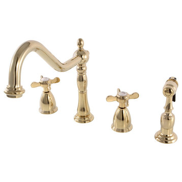 Widespread Kitchen Faucet, Brass Sprayer, Polished Brass