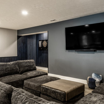 Modern Basement Remodel with Wet Bar, Game Area & Home Theater