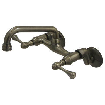 Kingston Brass 6" Adjustable Center Wall Mount Kitchen Faucet, Antique Brass